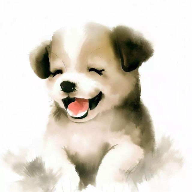 A Happy Puppy in Chinese Painting style