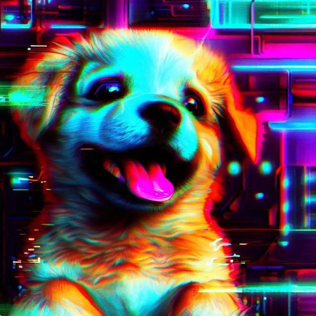 A Happy Puppy in Cyberpunk style