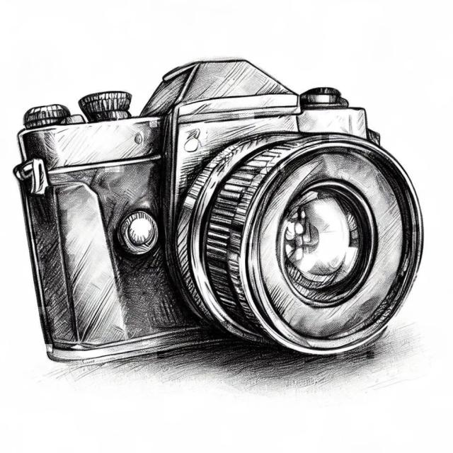A Camera in Pencil Sketch style