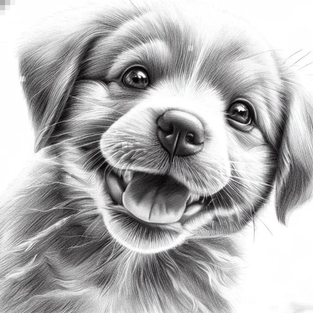 A Happy Puppy in Pencil Sketch style