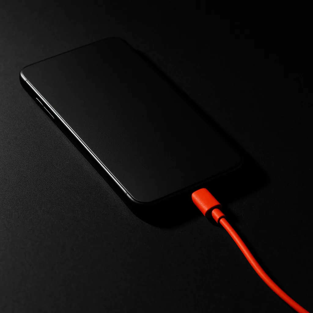 Smartphone face-down with vermillion charging cable, signalling the mobile-first PWA architecture at new non gamstop casinos.